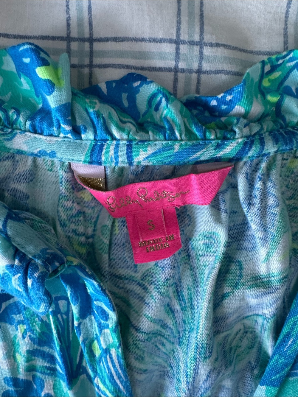 Lilly Pulitzer Turquoise and Blue Floral Ruffle Neck dress